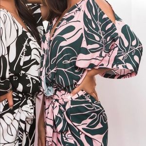 Lexbreezy pink and green monstera romper (M)